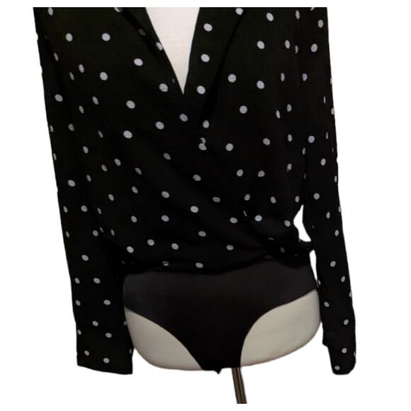 Lush Size Small Black & White Polka Dot Faux Wrap Bodysuit - Picture 3 of 4